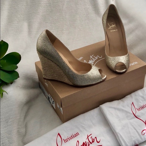 Christian Louboutin Shoes - Louboutin Puglia Glitter Wedge Espadrille Size 37